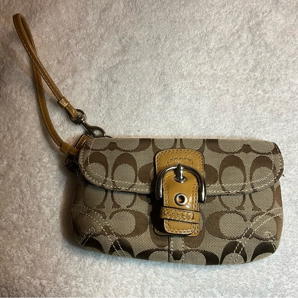 Coach Brown and Tan Designer Wristlet - Picture 2 of 10